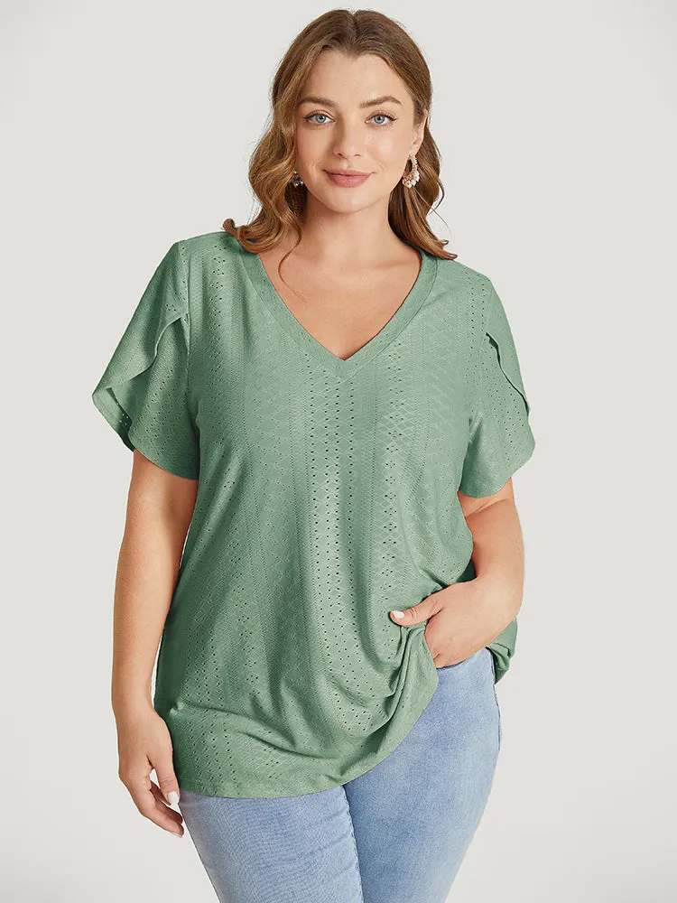 Solid Broderie Anglaise Split Sleeve T-shirt sold by Bloomchic