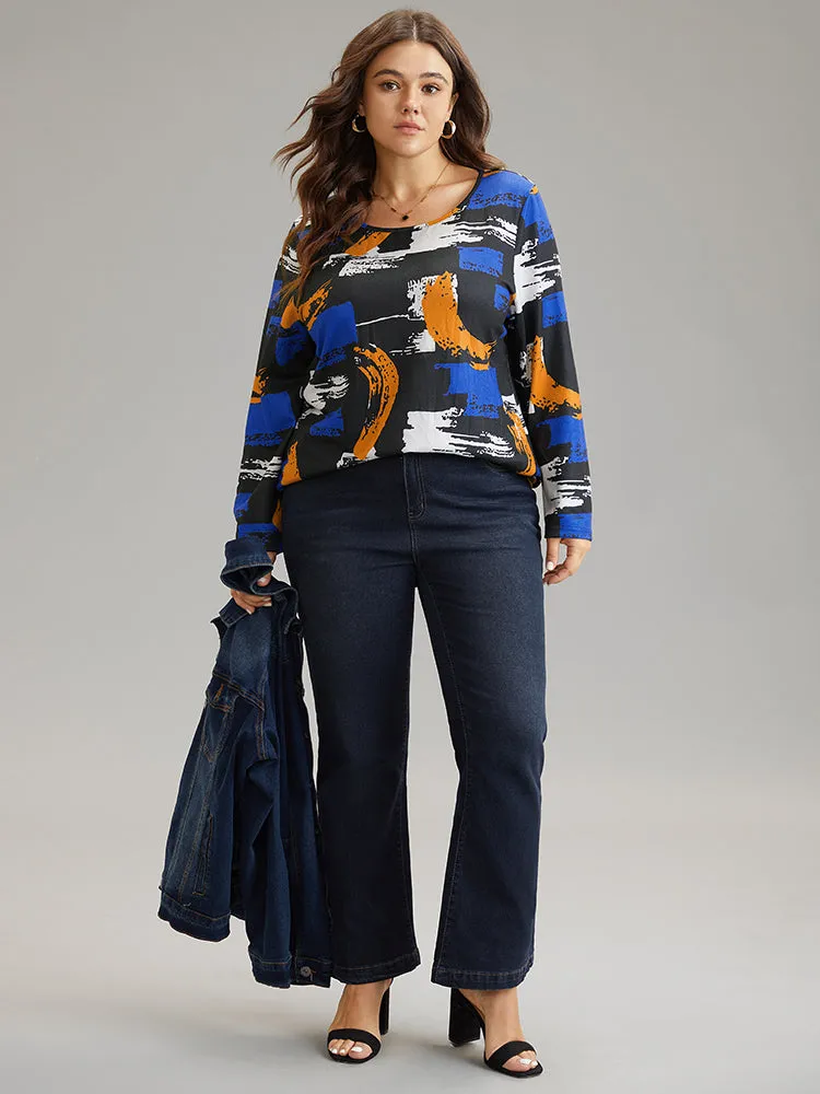 Brush Print Contrast Round Neck T-shirt sold by Bloomchic product image thumbnail 5