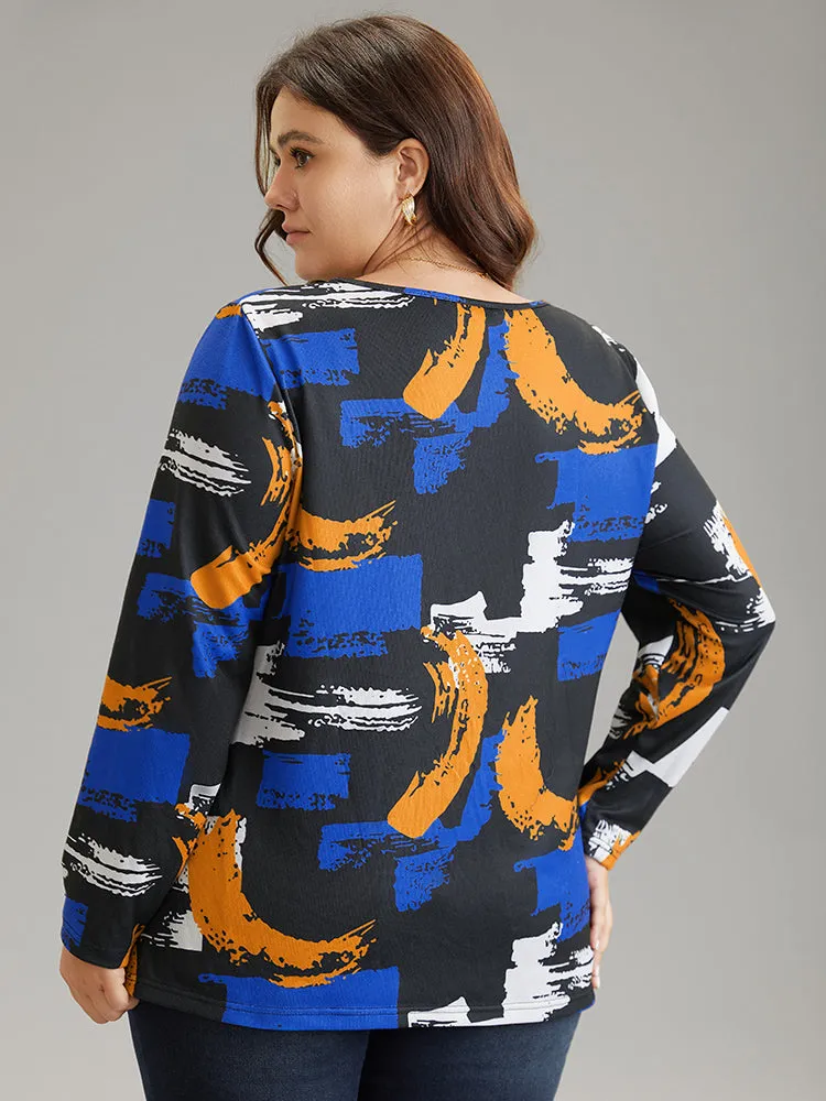 Brush Print Contrast Round Neck T-shirt sold by Bloomchic product image thumbnail 2