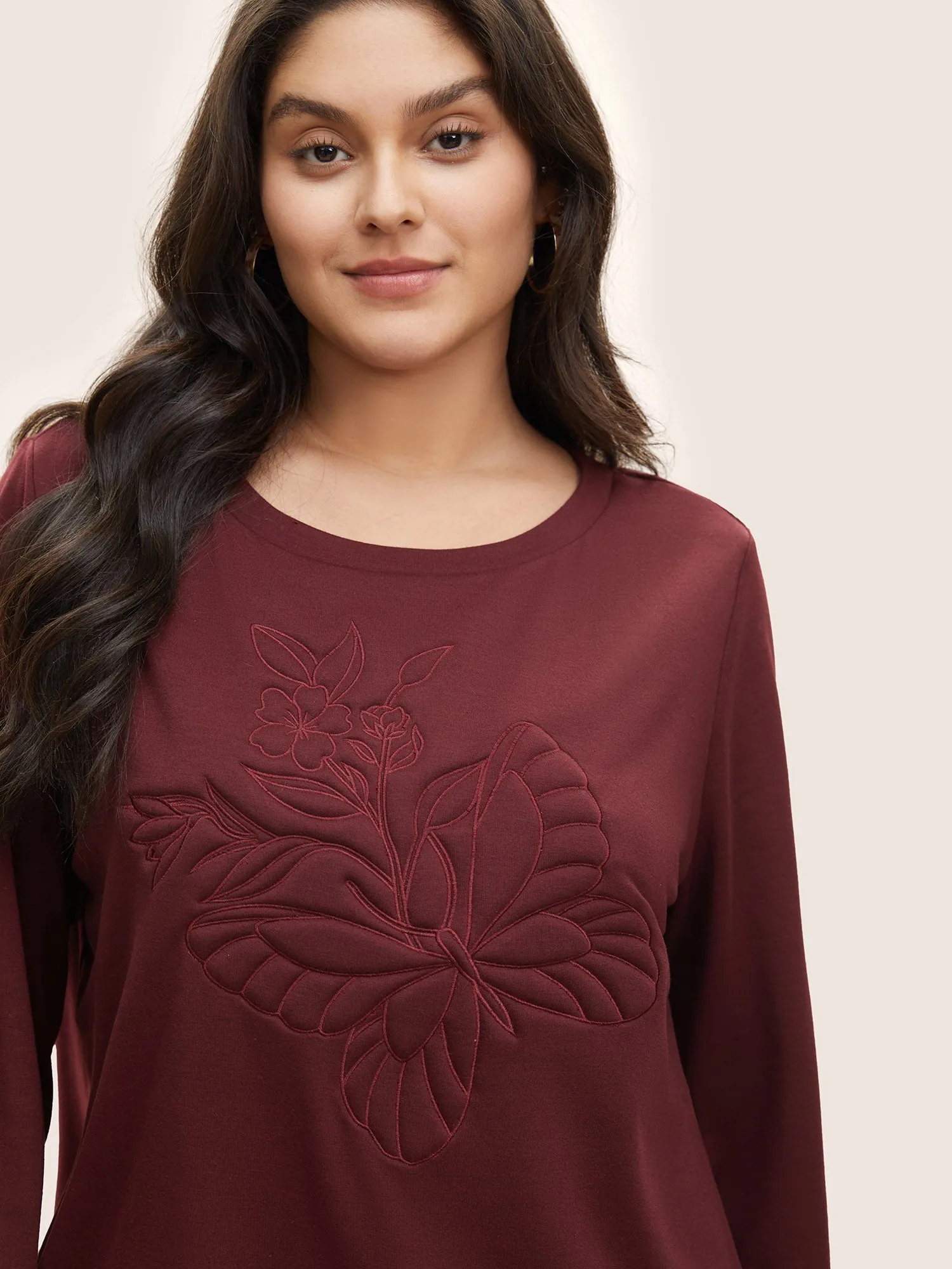 Butterfly & Floral Embroidered Crew Neck Sweatshirt sold by Bloomchic product image thumbnail 4