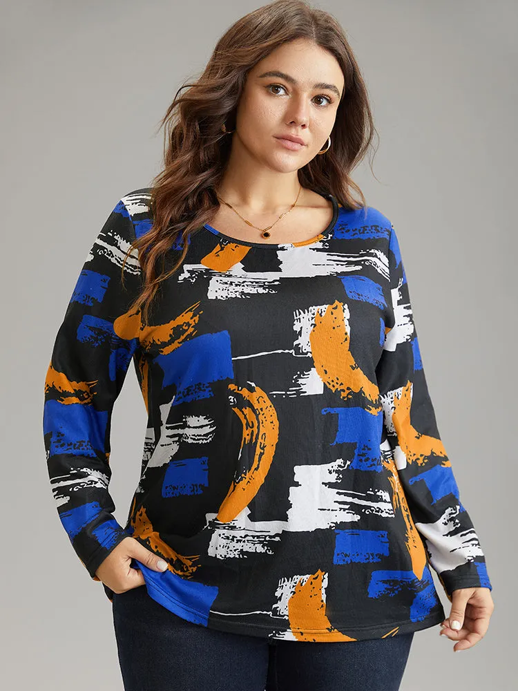 Brush Print Contrast Round Neck T-shirt sold by Bloomchic product image thumbnail 3