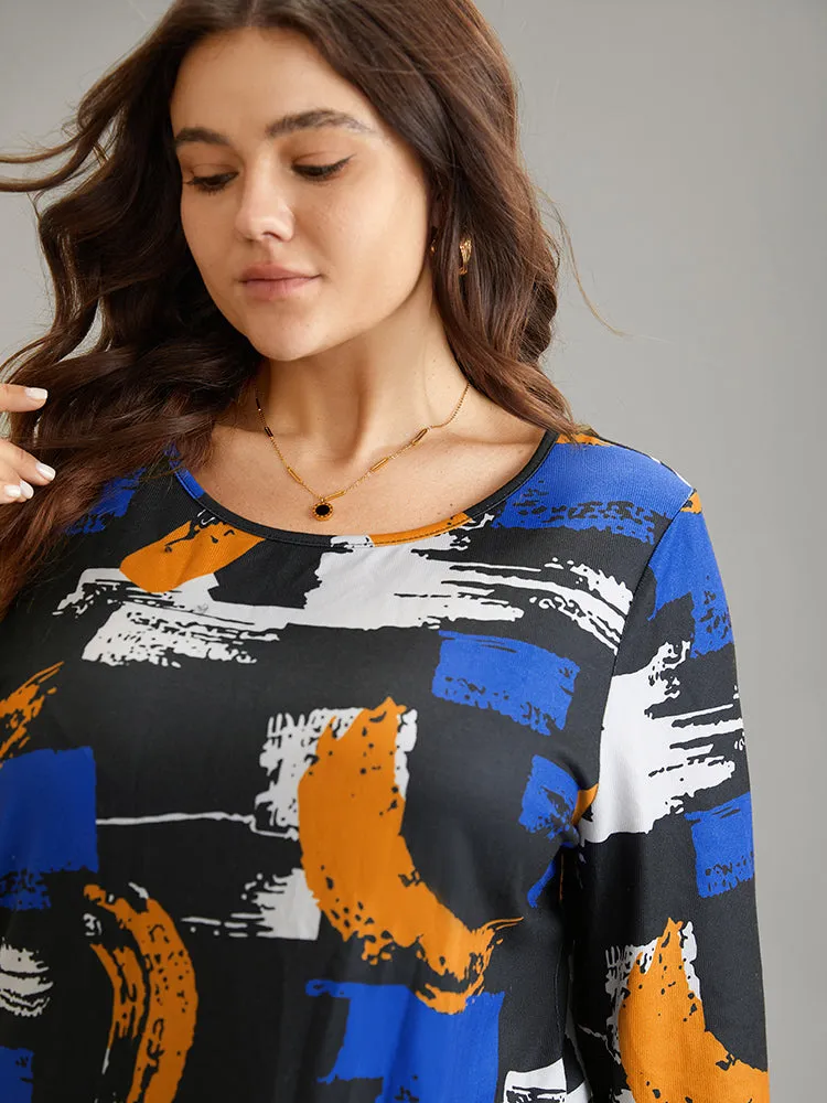 Brush Print Contrast Round Neck T-shirt sold by Bloomchic product image thumbnail 4