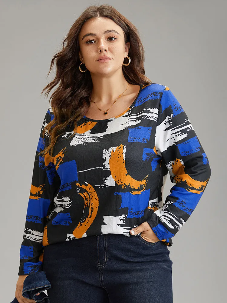 Brush Print Contrast Round Neck T-shirt sold by Bloomchic