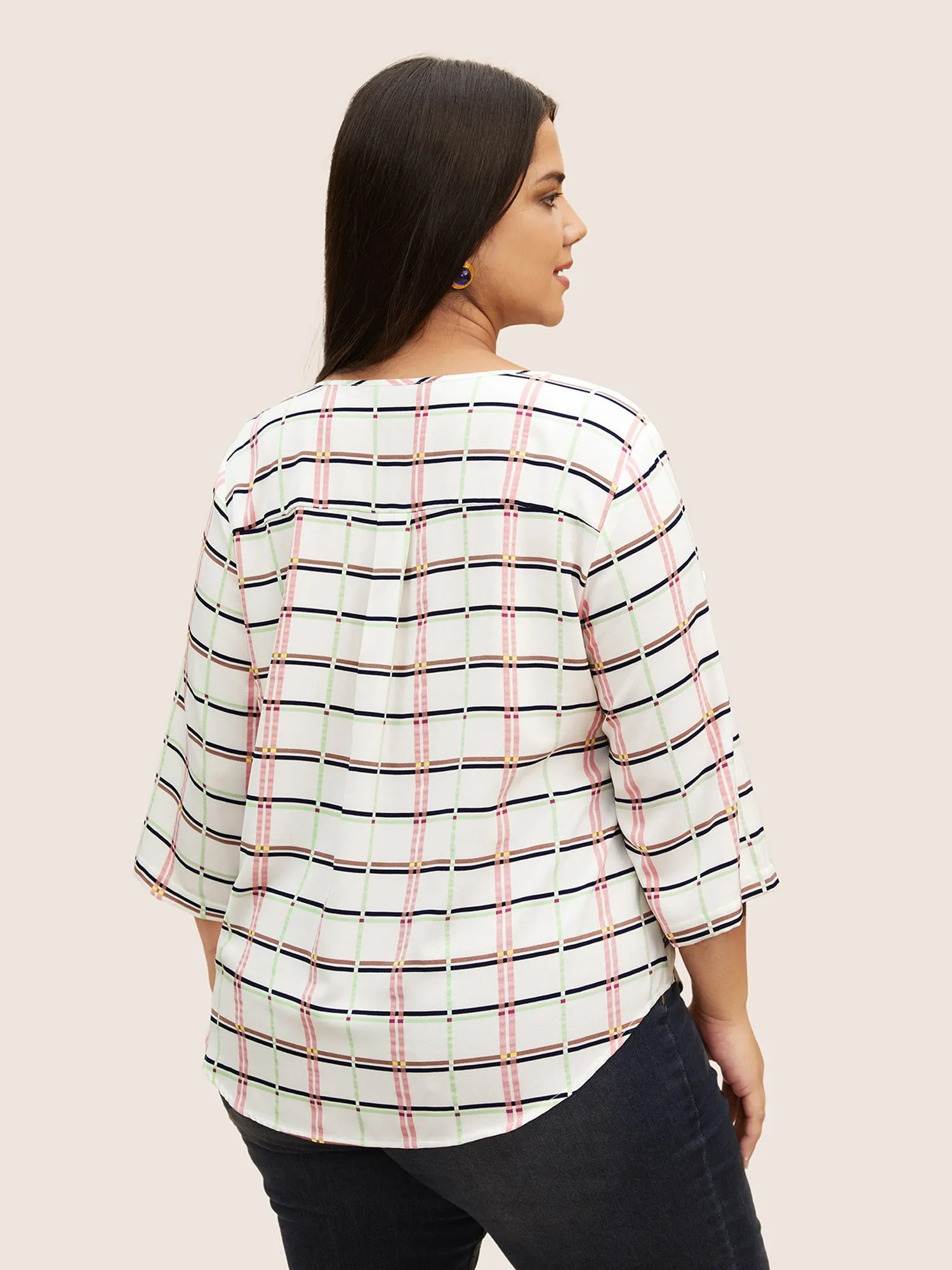 Plaid O Ring Zipper Tab Sleeve Blouse sold by Bloomchic product image thumbnail 5