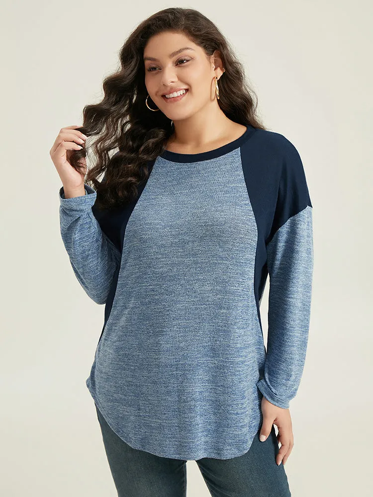 Heather Patchwork Round Neck Curved Hem T-shirt sold by Bloomchic product image thumbnail 3