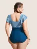 Two Tone Gathered Ruffle Sleeve One Piece Swimsuit sold by Bloomchic