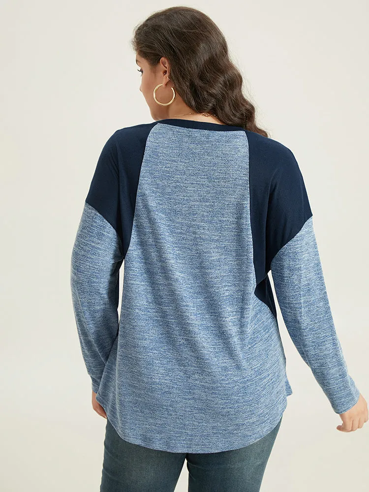 Heather Patchwork Round Neck Curved Hem T-shirt sold by Bloomchic product image thumbnail 4