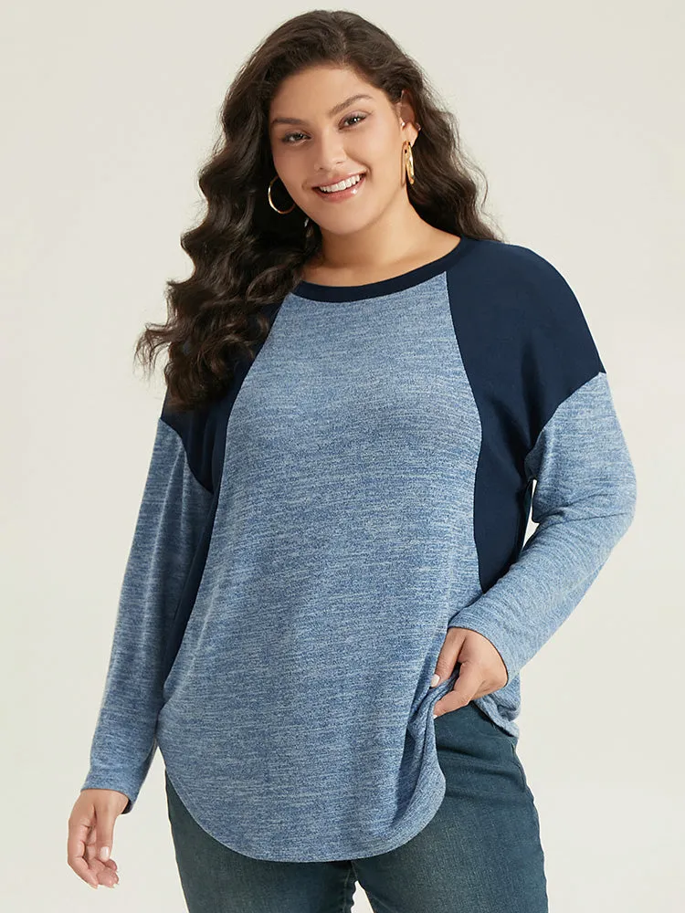 Heather Patchwork Round Neck Curved Hem T-shirt sold by Bloomchic