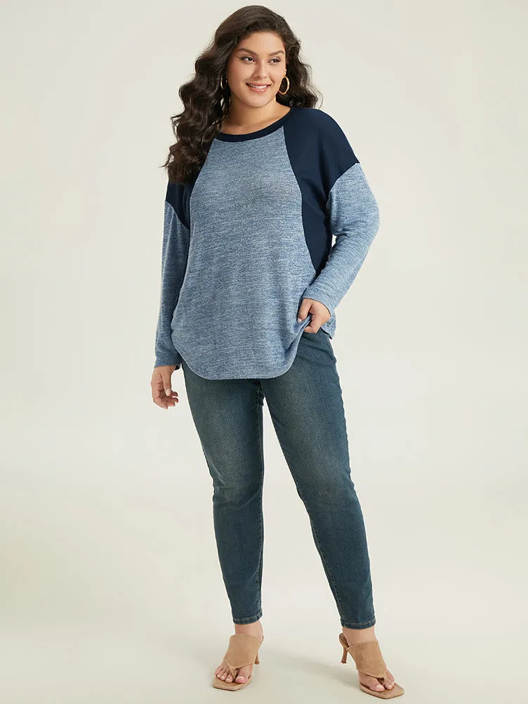 Heather Patchwork Round Neck Curved Hem T-shirt sold by Bloomchic product image thumbnail 5