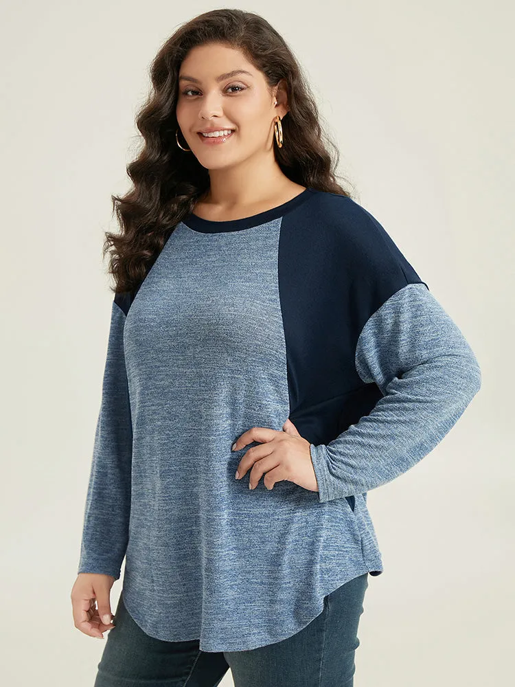 Heather Patchwork Round Neck Curved Hem T-shirt sold by Bloomchic product image thumbnail 2