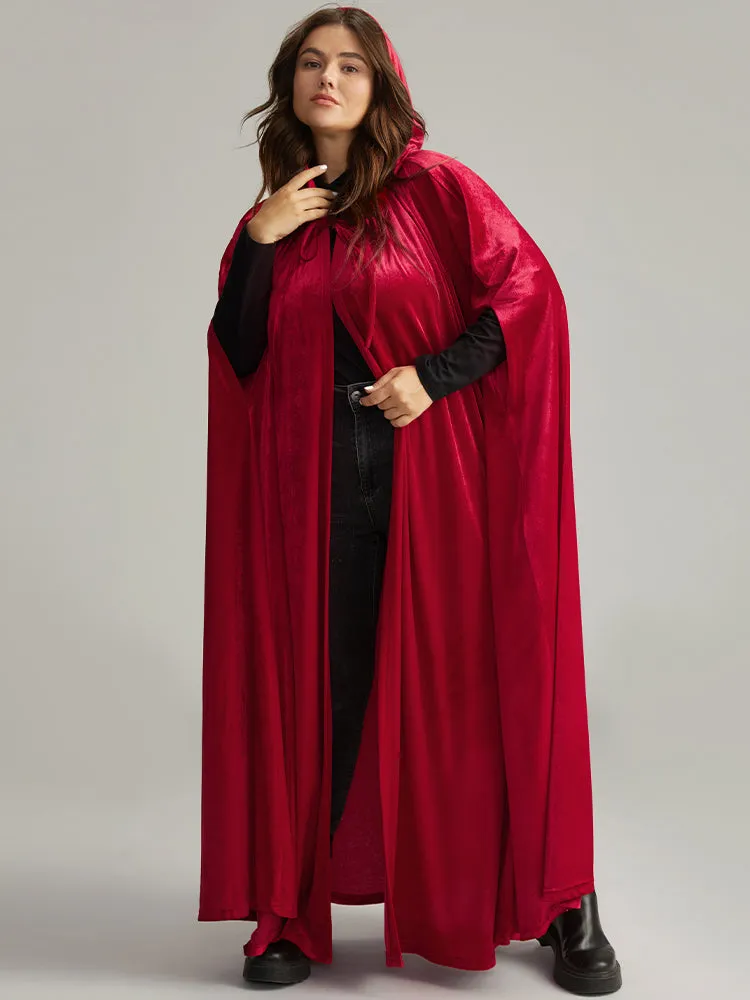 Solid Velvet Knot Neck Hooded Cloak Kimono sold by Bloomchic