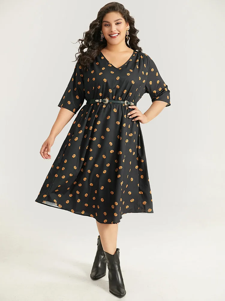 Halloween Pumpkin Print Pocket Elastic Waist Dress sold by Bloomchic product image thumbnail 4