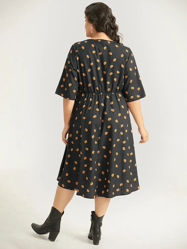 Halloween Pumpkin Print Pocket Elastic Waist Dress sold by Bloomchic product image thumbnail 2
