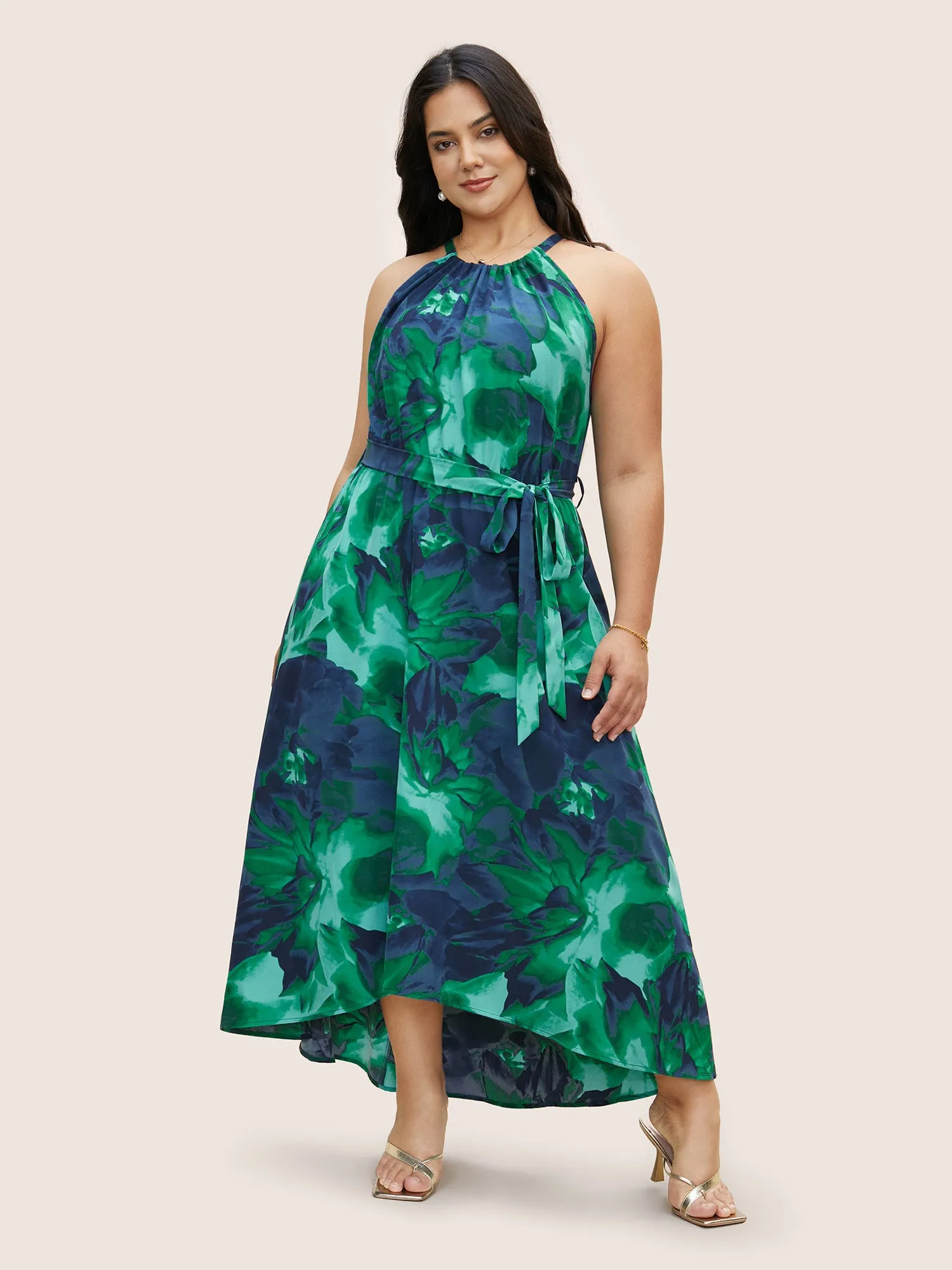 Halter Watercolor Floral Belted Dress sold by Bloomchic product image thumbnail 3