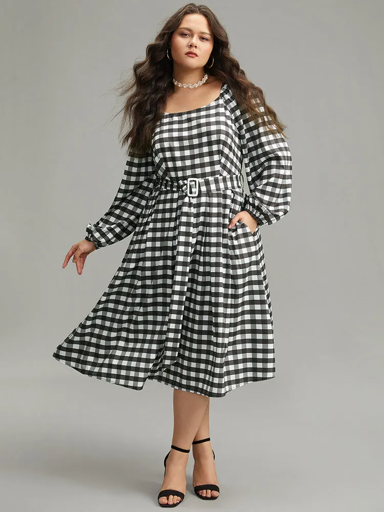 Halloween Plaid Print Belted Square Neck Lantern Sleeve Dress sold by Bloomchic product image thumbnail 2