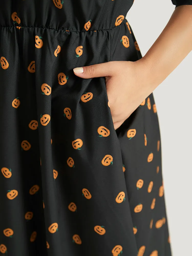 Halloween Pumpkin Print Pocket Elastic Waist Dress sold by Bloomchic product image thumbnail 5