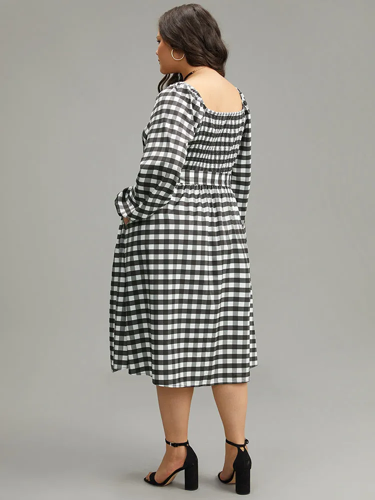 Halloween Plaid Print Belted Square Neck Lantern Sleeve Dress sold by Bloomchic product image thumbnail 4