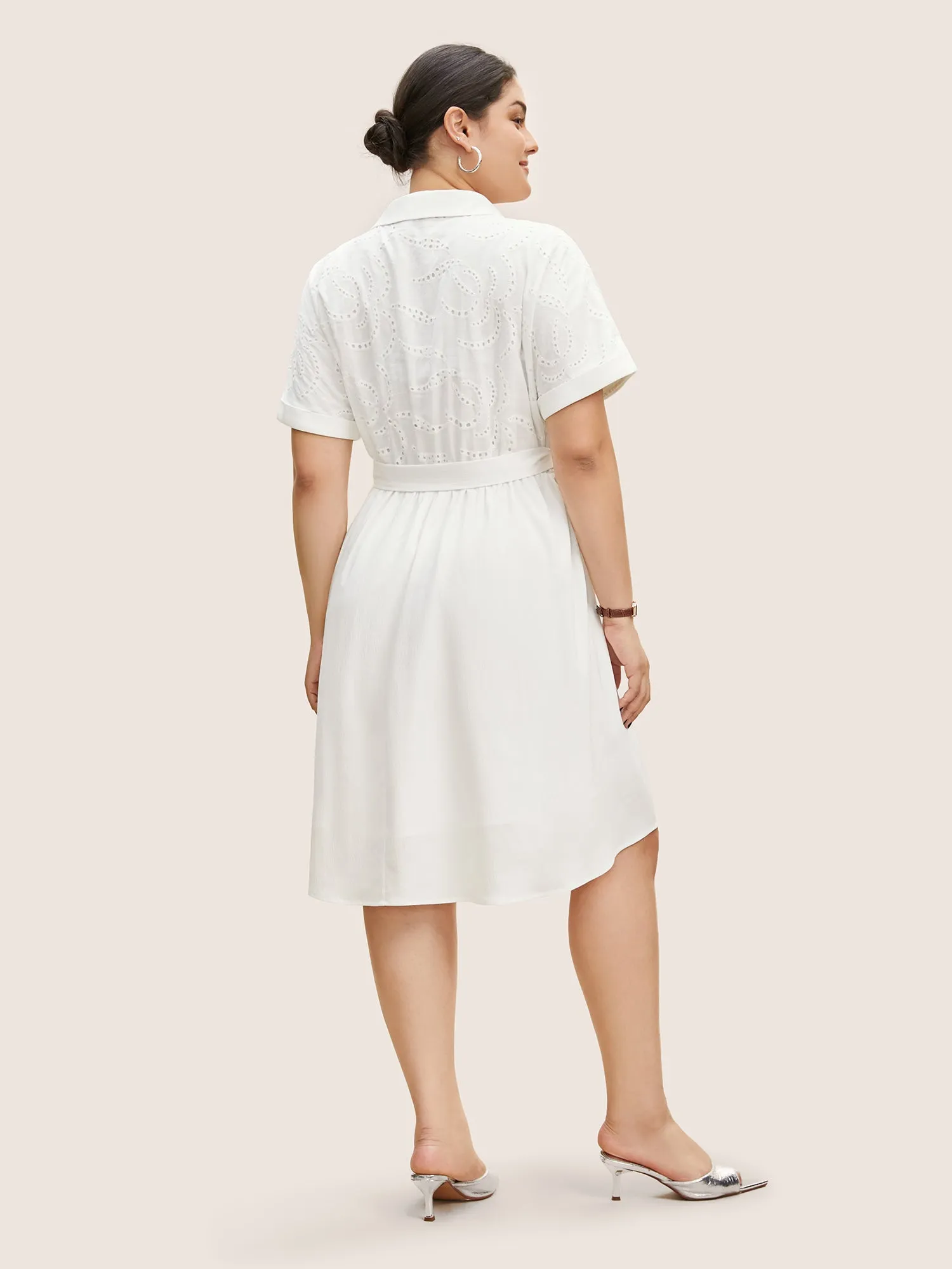 Broderie Anglaise Shirt Collar Belted Dress sold by Bloomchic product image thumbnail 3