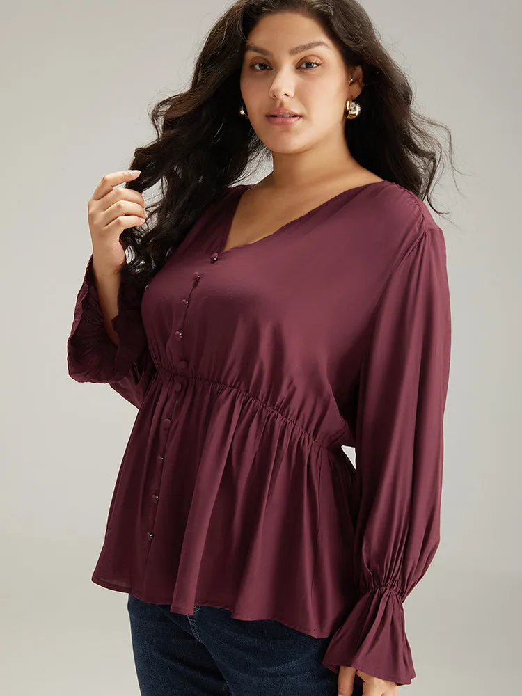 Button Detail Ruffle Trim Blouse sold by Bloomchic product image thumbnail 3