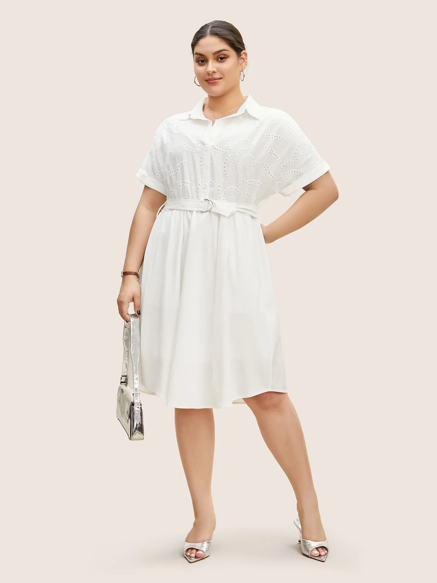 Broderie Anglaise Shirt Collar Belted Dress sold by Bloomchic product image thumbnail 2