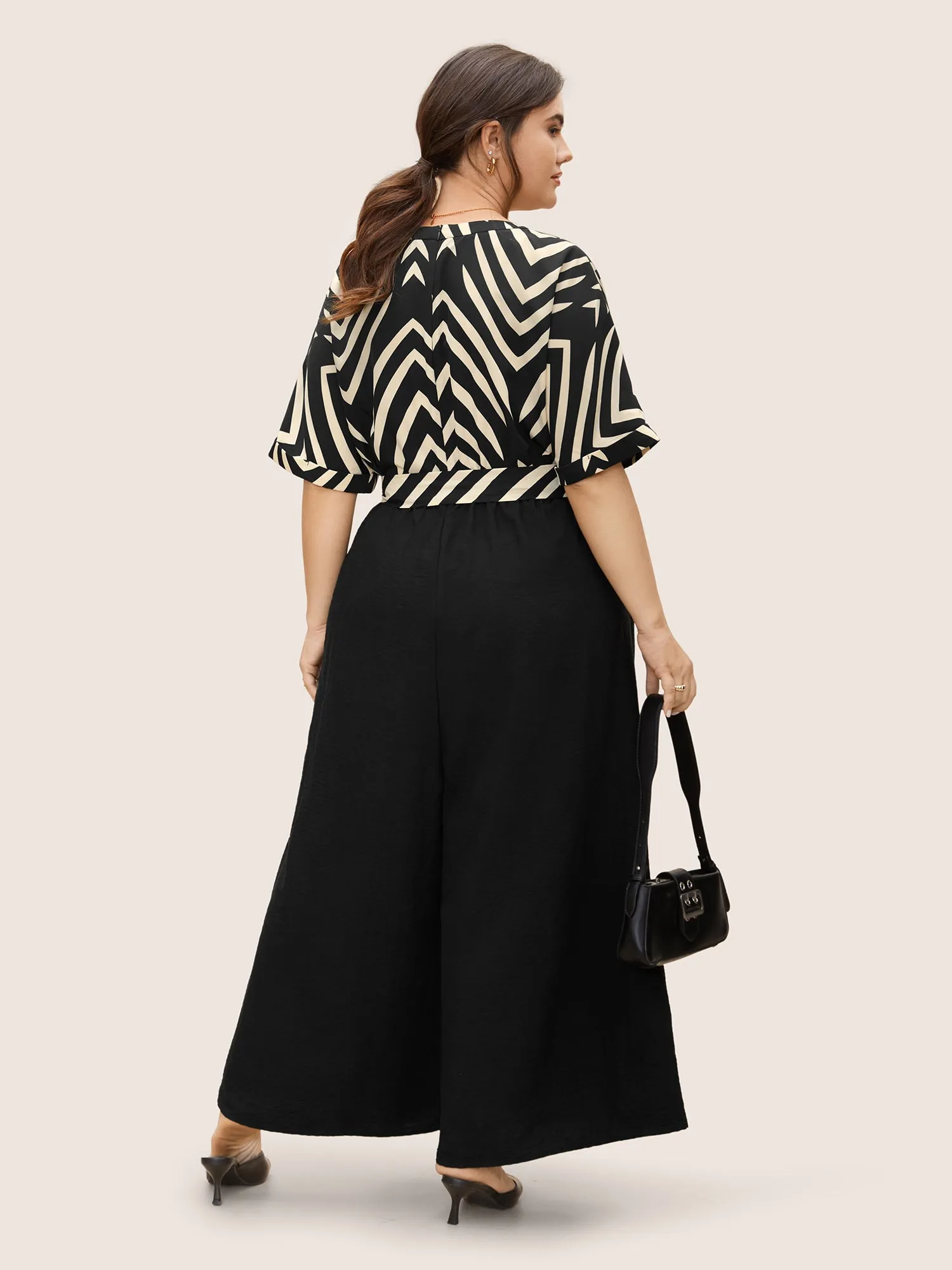 Striped Patchwork Knot Cuffed Sleeve Jumpsuit sold by Bloomchic product image thumbnail 4
