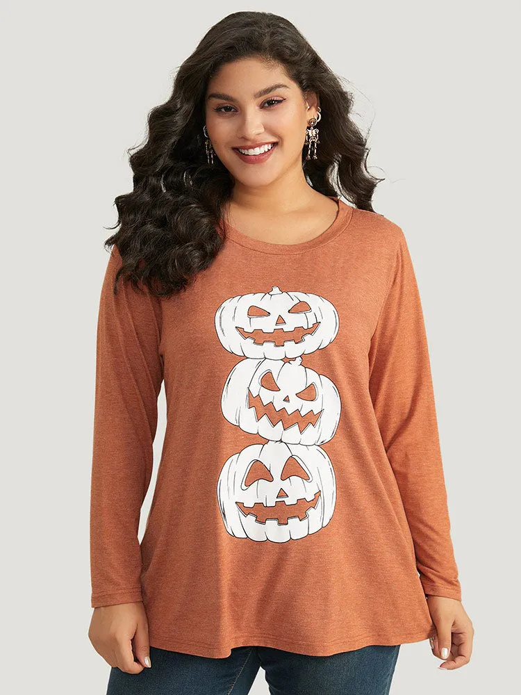 Halloween Three Pumpkin Print Crew Neck T-shirt sold by Bloomchic product image thumbnail 5