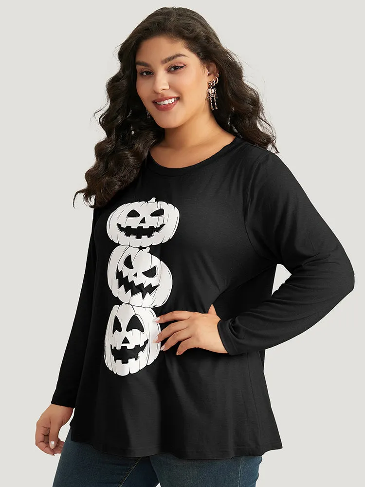 Halloween Three Pumpkin Print Crew Neck T-shirt sold by Bloomchic product image thumbnail 2