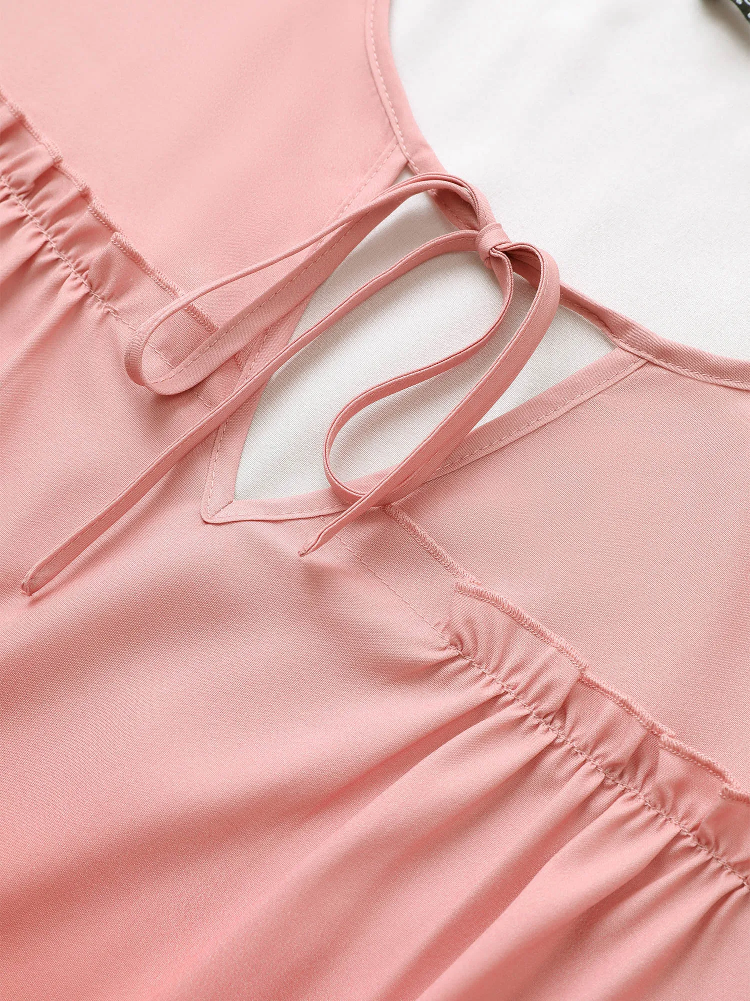 Ombre Tie Neck Gathered Ruffle Sleeve Blouse sold by Bloomchic product image thumbnail 5