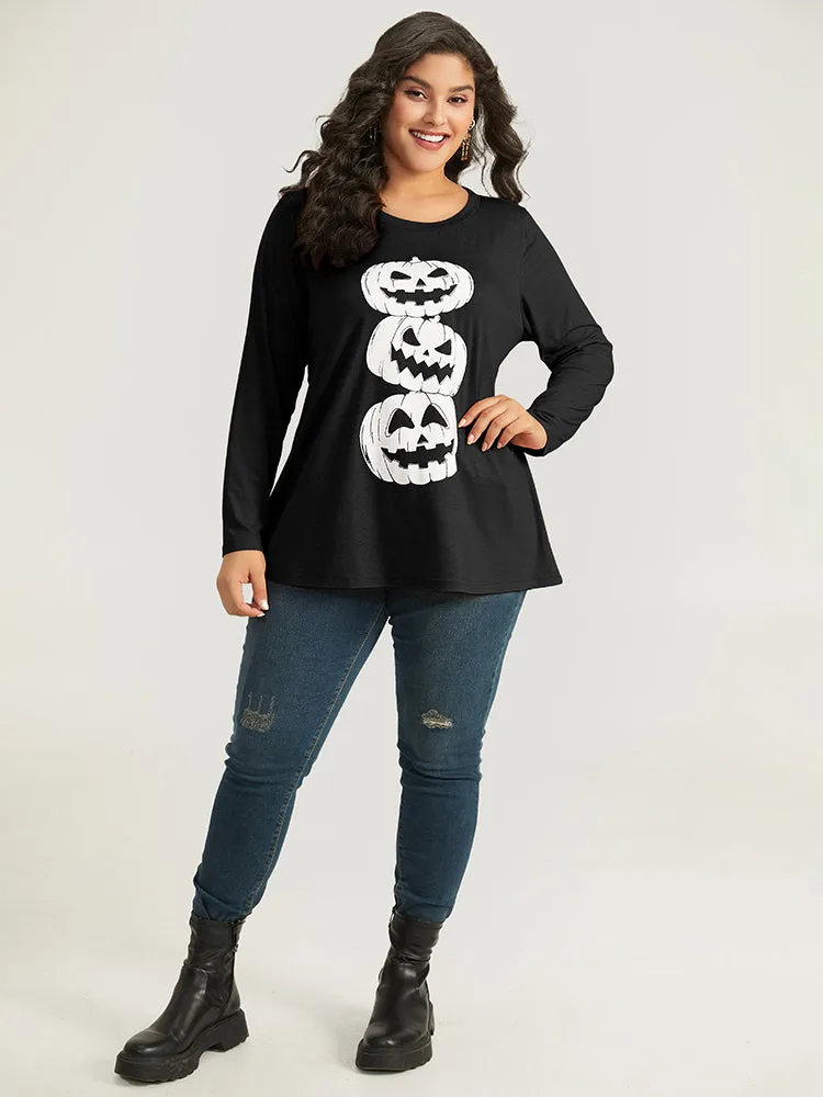 Halloween Three Pumpkin Print Crew Neck T-shirt sold by Bloomchic product image thumbnail 4