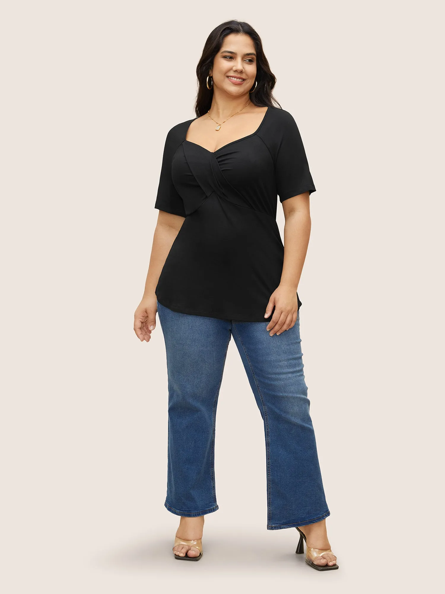 Supersoft Essentials Deep V Neck Ruched T-shirt sold by Bloomchic product image thumbnail 3