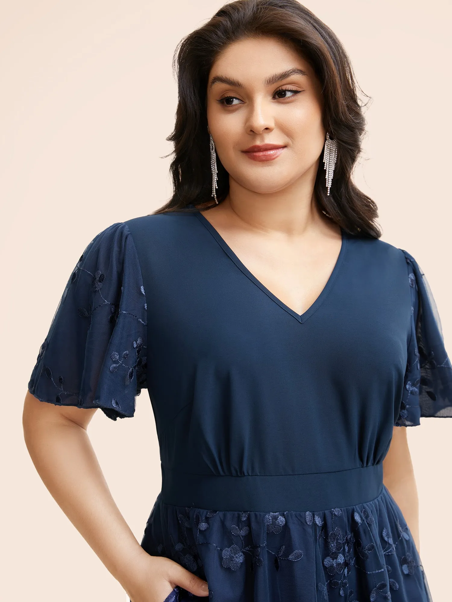 Floral Embroidered Mesh Patchwork Midi Dress sold by Bloomchic product image thumbnail 3