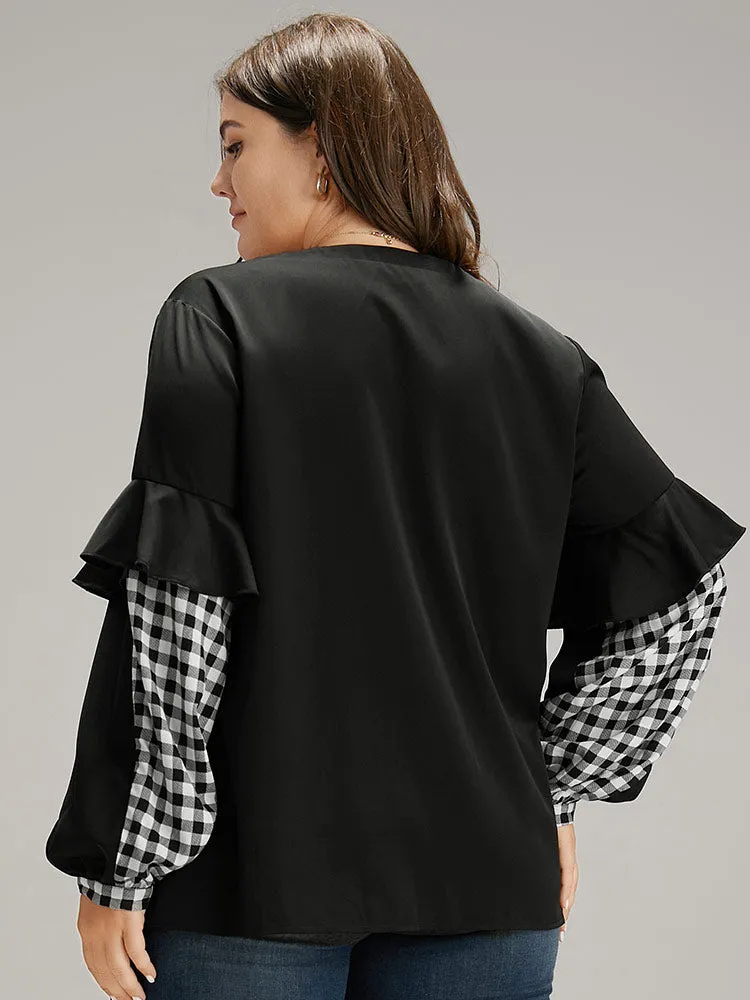 Gingham Patchwork Ruffle Trim Blouse sold by Bloomchic product image thumbnail 5