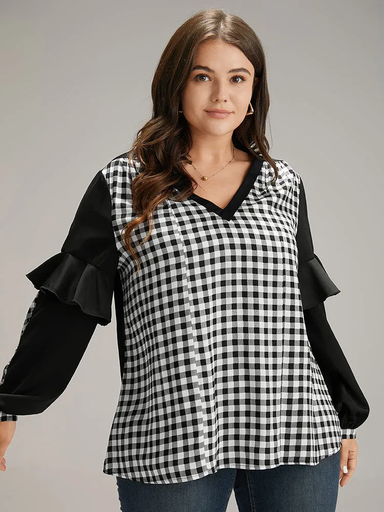Gingham Patchwork Ruffle Trim Blouse sold by Bloomchic product image thumbnail 2