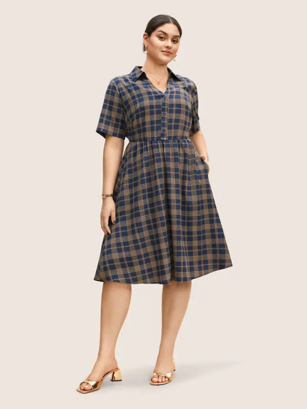 Plaid Button Up Elastic Waist Pocket Dress sold by Bloomchic
