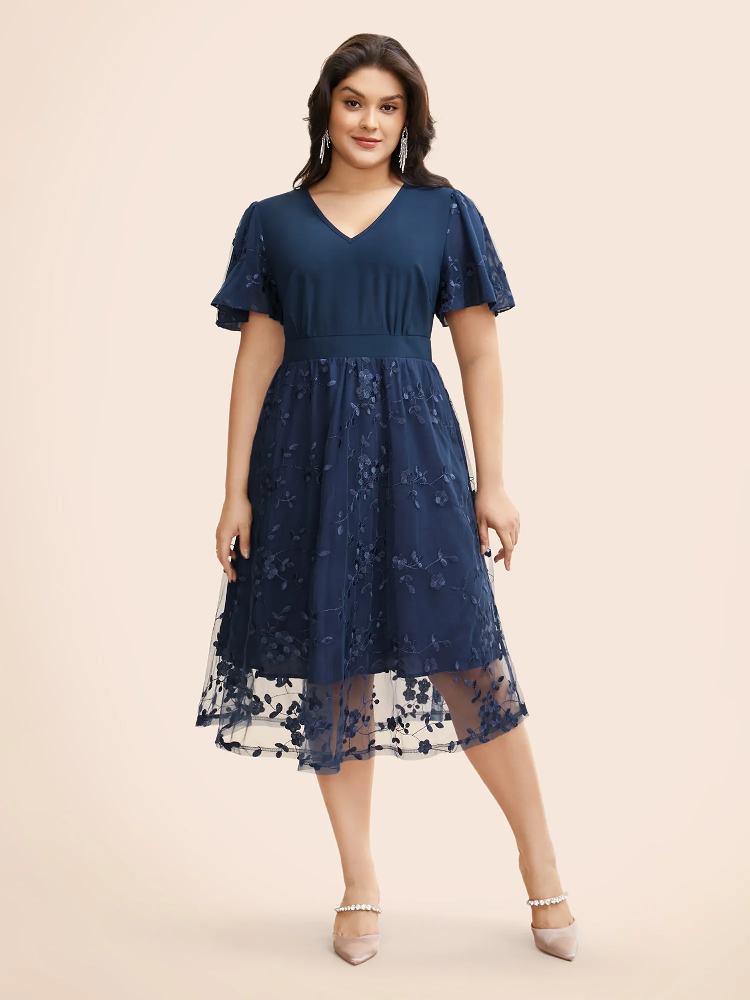 Floral Embroidered Mesh Patchwork Midi Dress sold by Bloomchic product image thumbnail 4