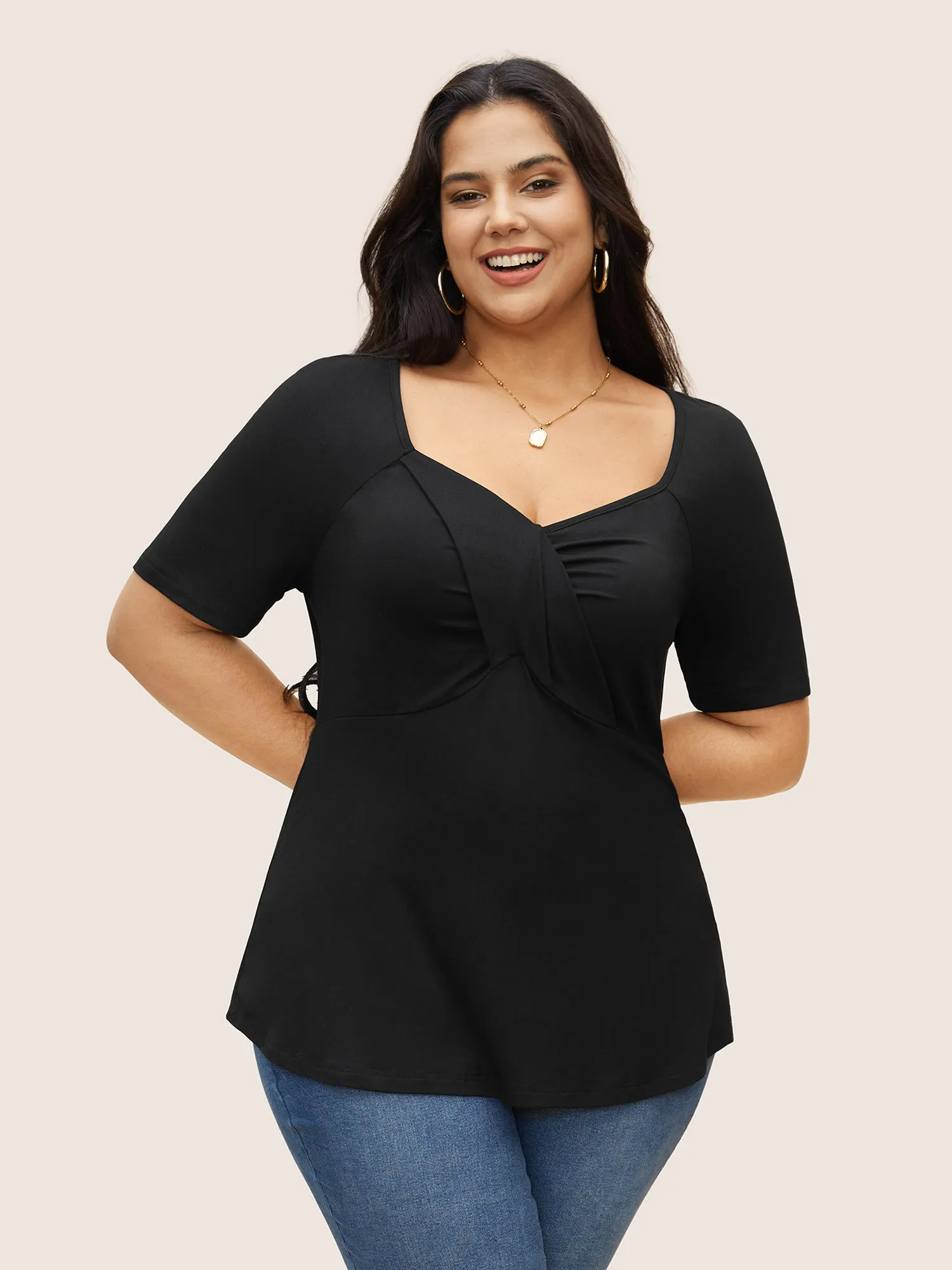 Supersoft Essentials Deep V Neck Ruched T-shirt sold by Bloomchic