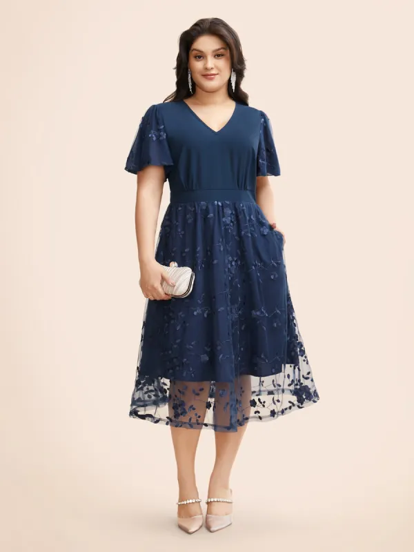 Floral Embroidered Mesh Patchwork Midi Dress sold by Bloomchic
