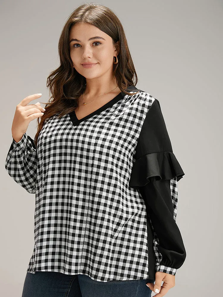 Gingham Patchwork Ruffle Trim Blouse sold by Bloomchic product image thumbnail 3
