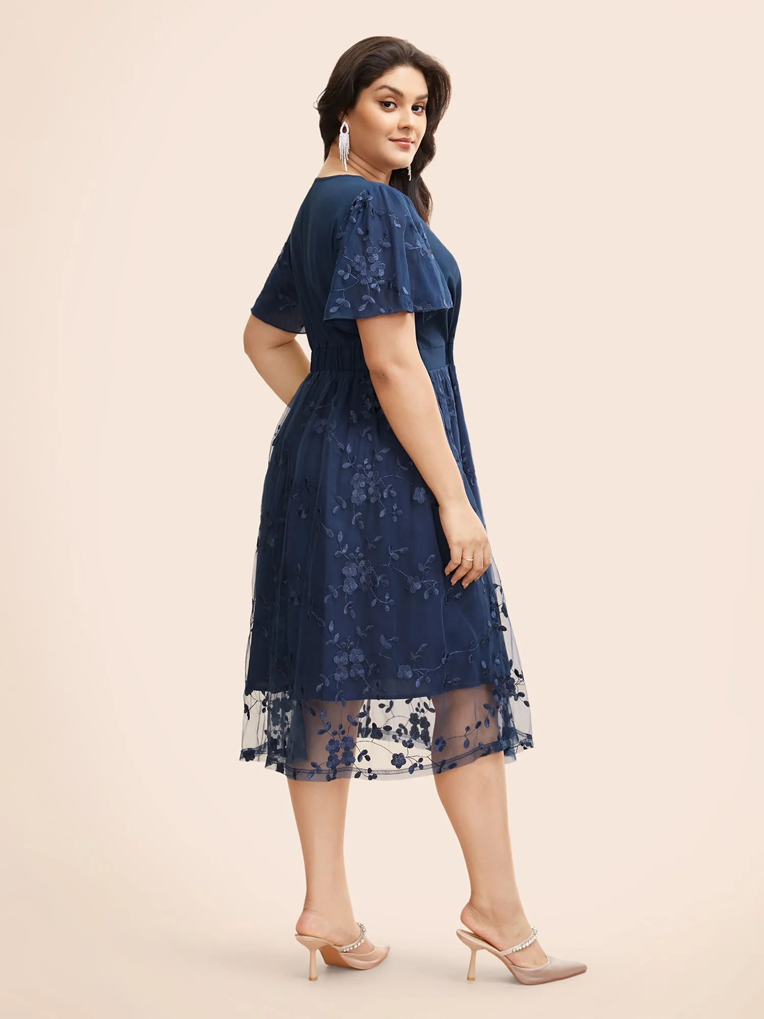 Floral Embroidered Mesh Patchwork Midi Dress sold by Bloomchic product image thumbnail 5
