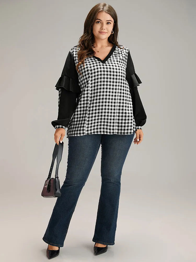 Gingham Patchwork Ruffle Trim Blouse sold by Bloomchic product image thumbnail 4