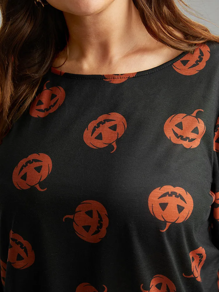 Halloween Pumpkin Print Distressed T-shirt sold by Bloomchic product image thumbnail 5