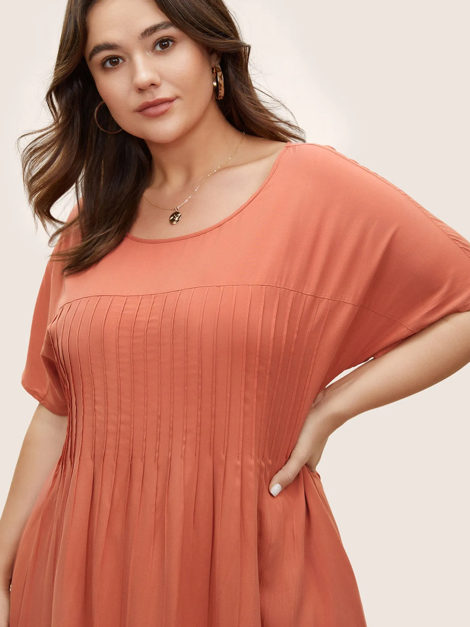 Plain Pleated Pocket Rayon Midi Dress sold by Bloomchic product image thumbnail 2