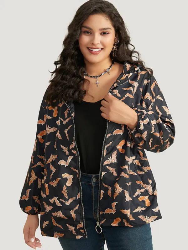 Halloween Bat Pattern Zipper Fly Hooded Coat sold by Bloomchic