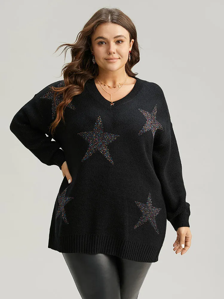 V Neck Plain Star Luxe Pullover sold by Bloomchic
