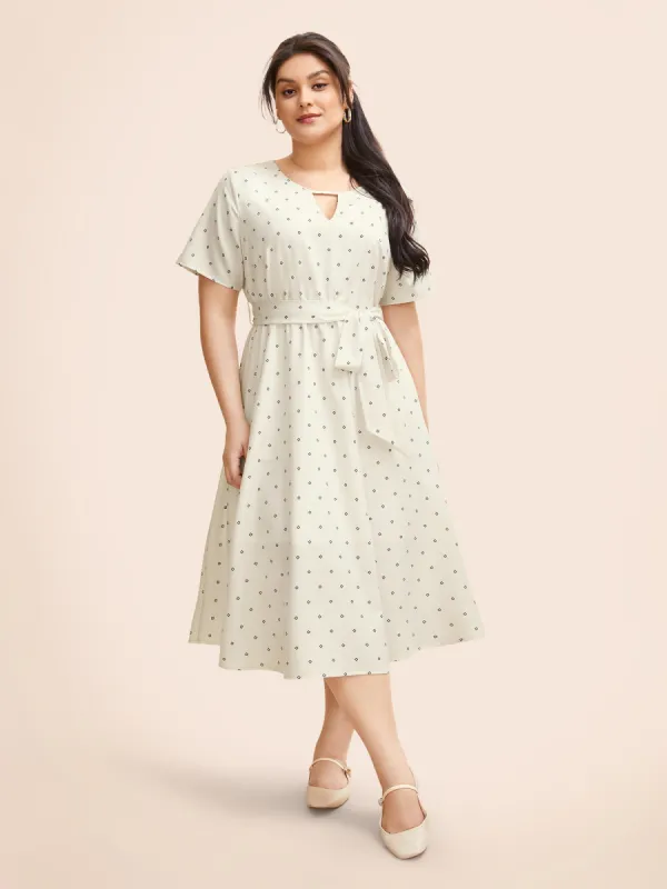 Geometric Keyhole Belted Midi Dress sold by Bloomchic