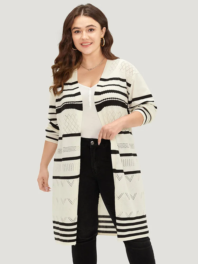 Striped Eyelet Open Front Maxi Cardigan sold by Bloomchic
