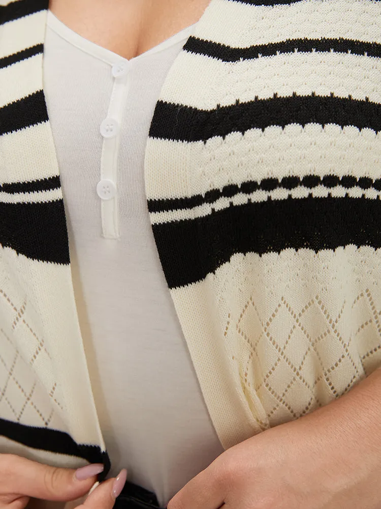 Striped Eyelet Open Front Maxi Cardigan sold by Bloomchic product image thumbnail 5