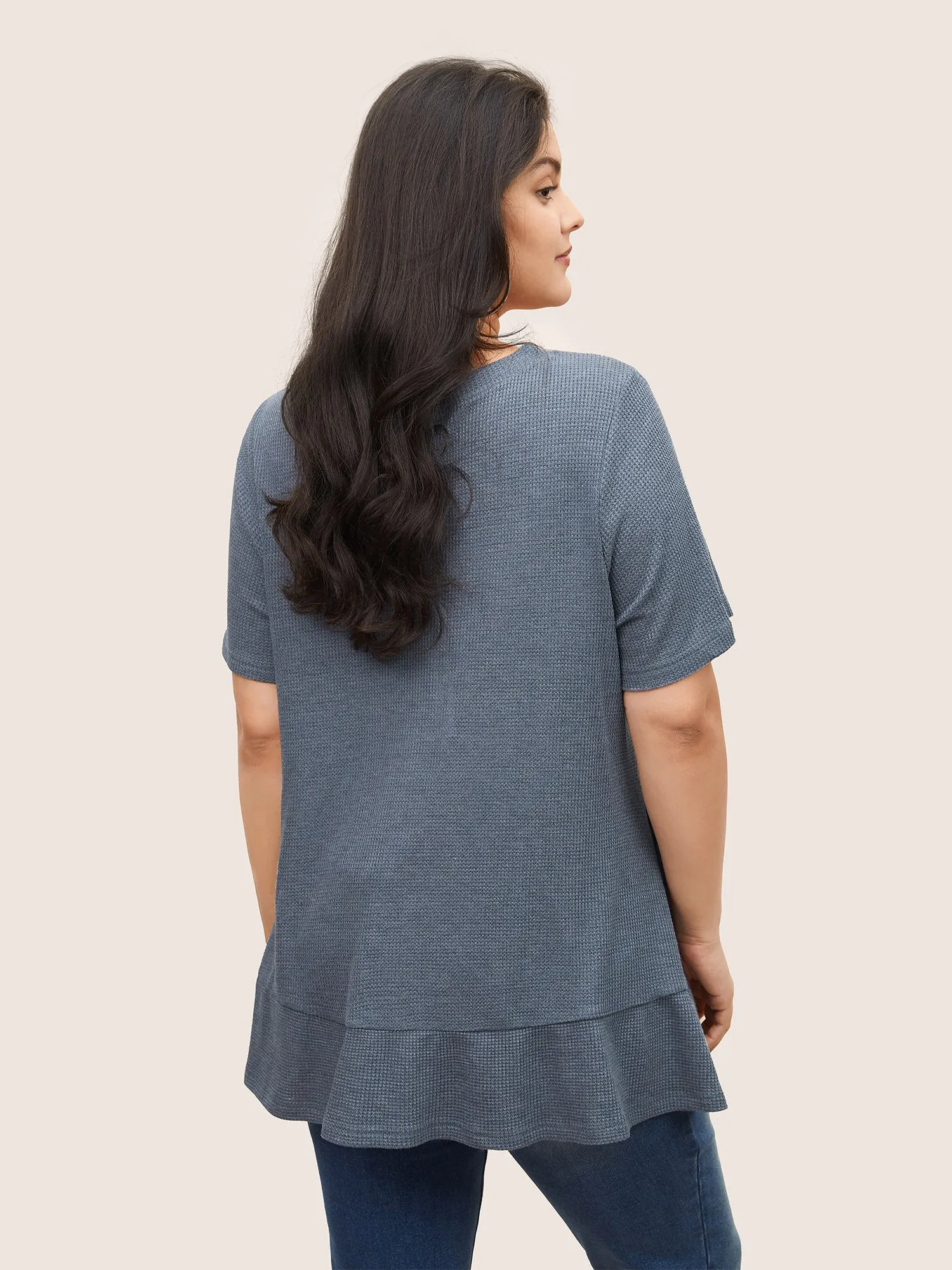 Waffle Knit Patchwork Ruffle Hem Tunic T-shirt sold by Bloomchic product image thumbnail 2