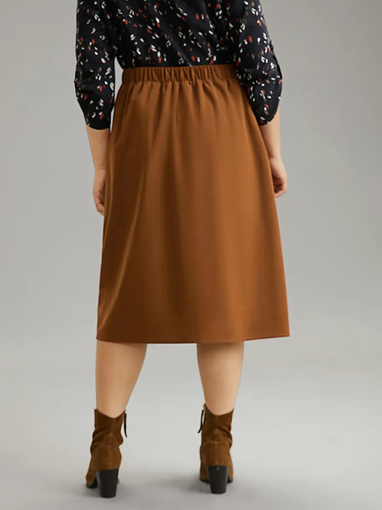 Plain Texture Elastic Waist Pocket Split Front Skirt sold by Bloomchic product image thumbnail 2