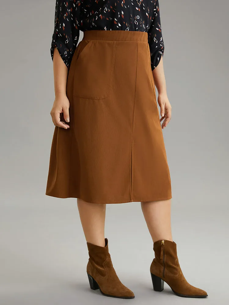 Plain Texture Elastic Waist Pocket Split Front Skirt sold by Bloomchic product image thumbnail 3